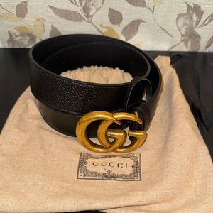 Gucci Black Belt with Gold GG Emblem